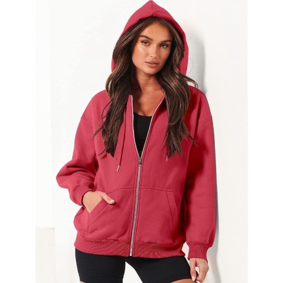 Women's Oversized Zip Up Hoodies Sweatshirts Y2K Clothes Jackets with Pockets - Picture 8 of 9